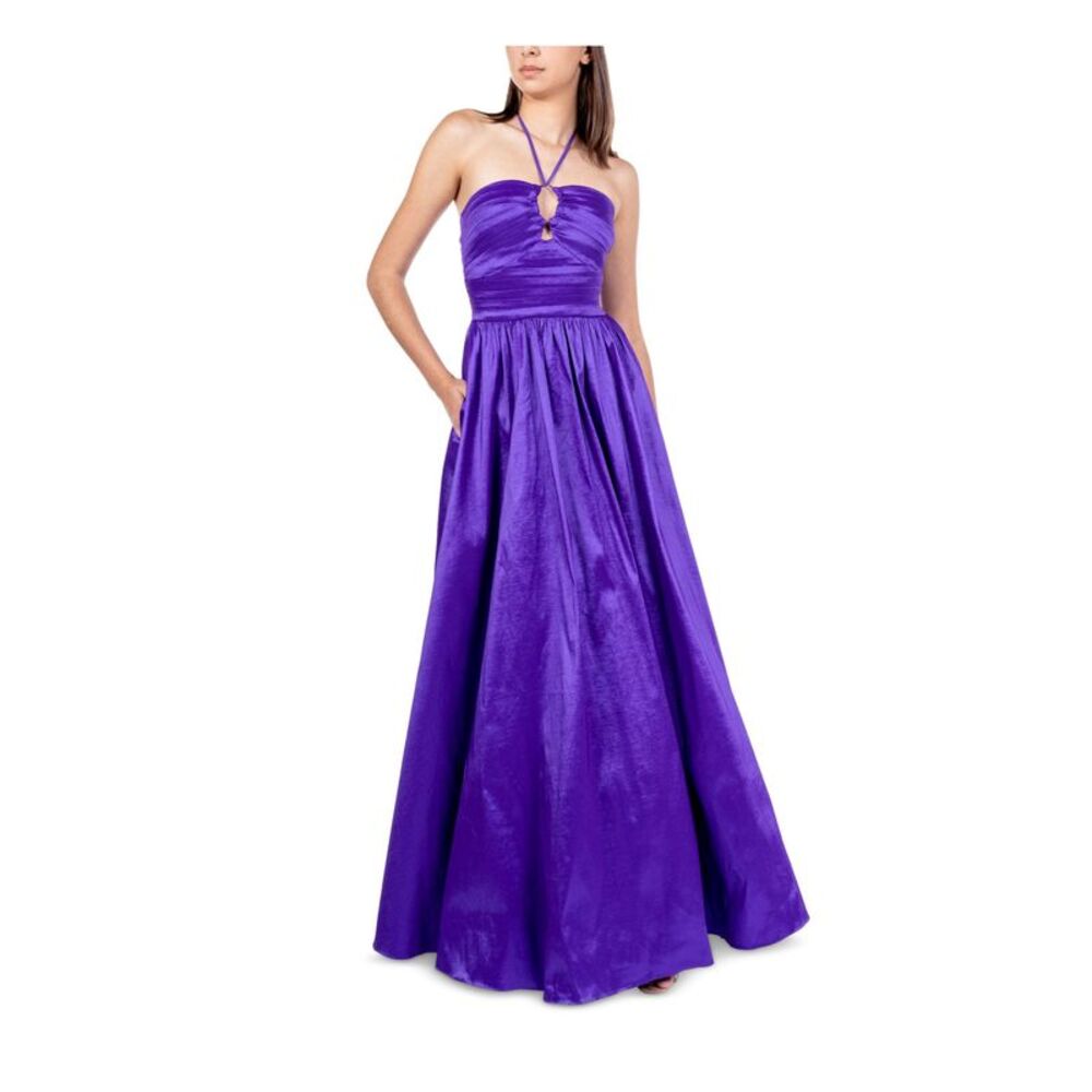 B DARLIN Womens Gown Dress Purple Tie Sleeveless Taffeta Front Lined Juniors 0